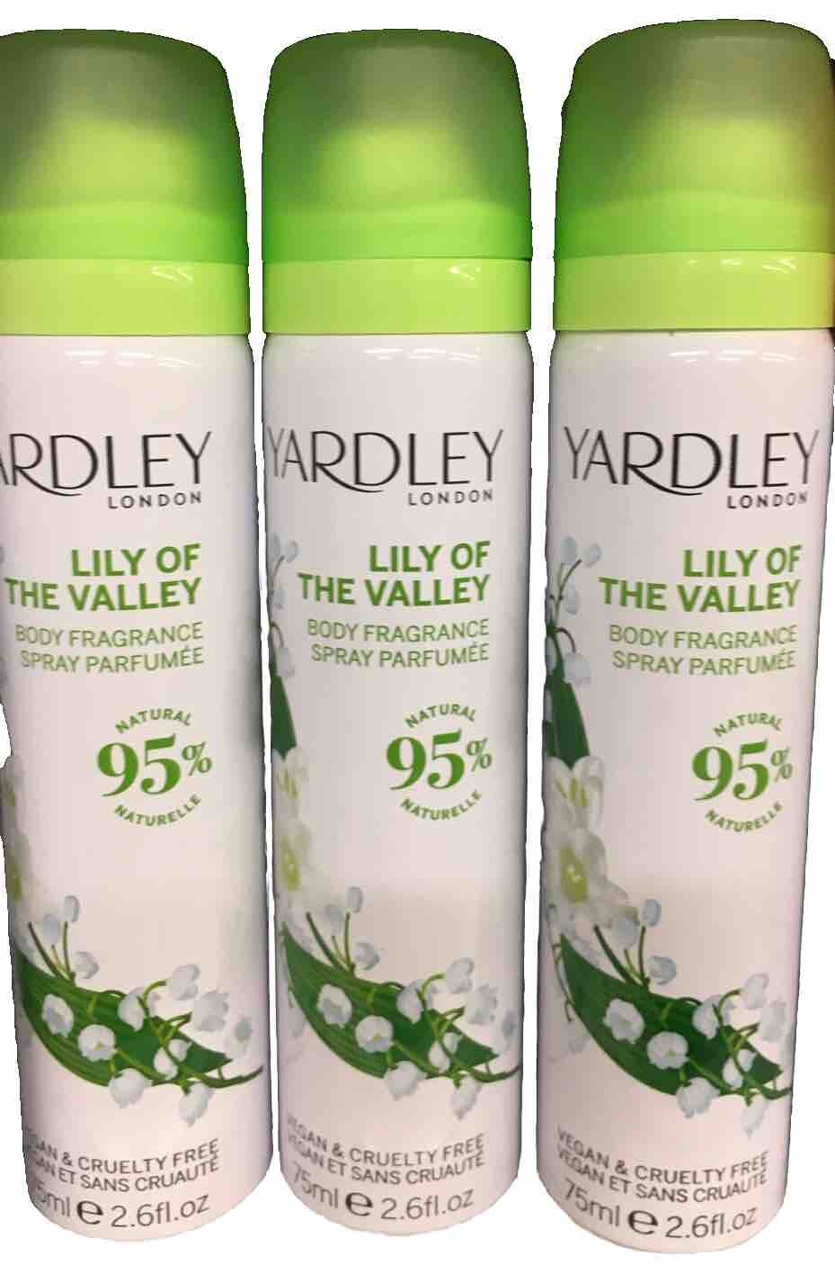 Yardley Body Sprays x 3 Lily Of The Valley 3 x 75ml