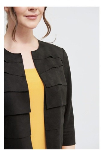 Joseph Ribkoff Black 3/4 Sleeve Faux Suede Cropped Jacket Sz 10 NWT - Picture 3 of 9