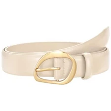 Women Leather Belt for Jeans Pants, Fashion Dress Waist Belt with Gold Buckle