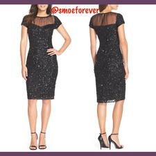 NWT $239 Adrianna Papell Sequin Embellished Sheath Dress Black [SZ 4 ] #M221