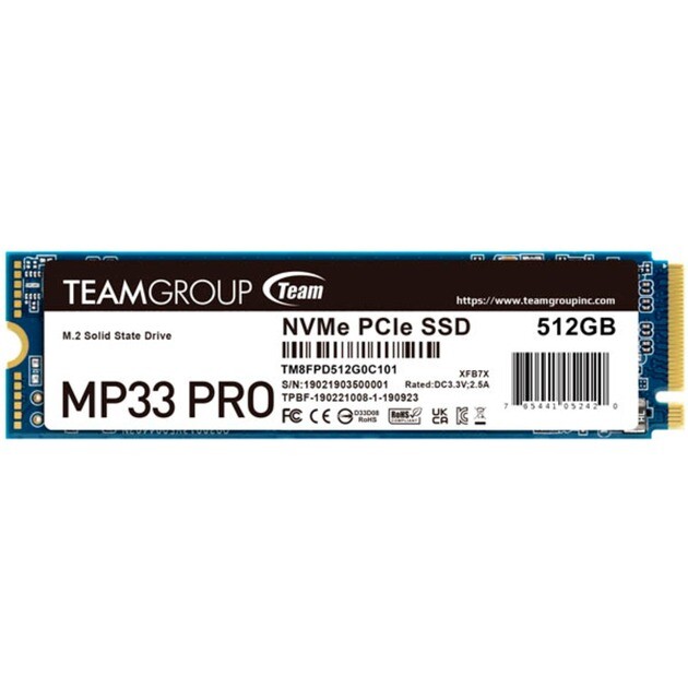 SSD Team Group MP33 PRO 512 GB M.2 PCI Express 3.0 NVMe 3D NAND TM8FPD512G0C101