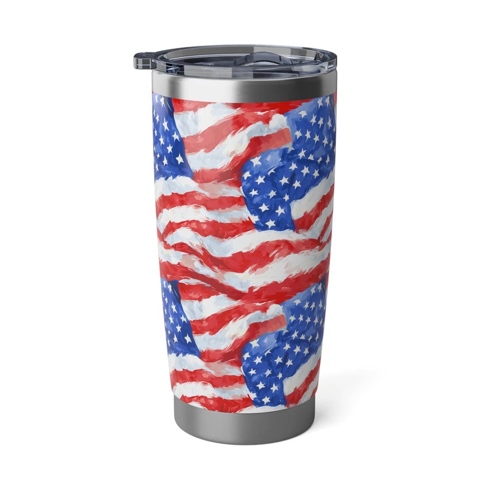 Tumbler, American Flags Paint Colorful, Patriotic Travel Mug, USA Theme Gift
