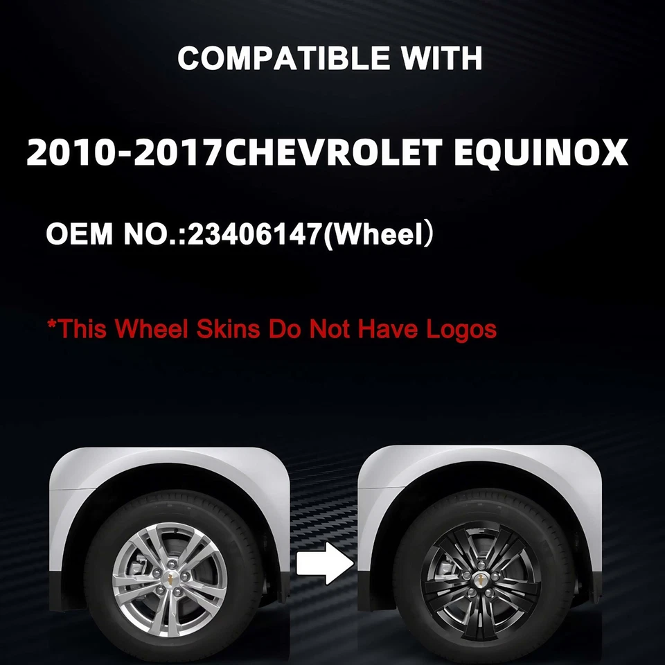 17'' Wheel skins for 2010-2017 CHEVROLET EQUINOX ; 4 Pack; Glossy Black Foto 2 de 4