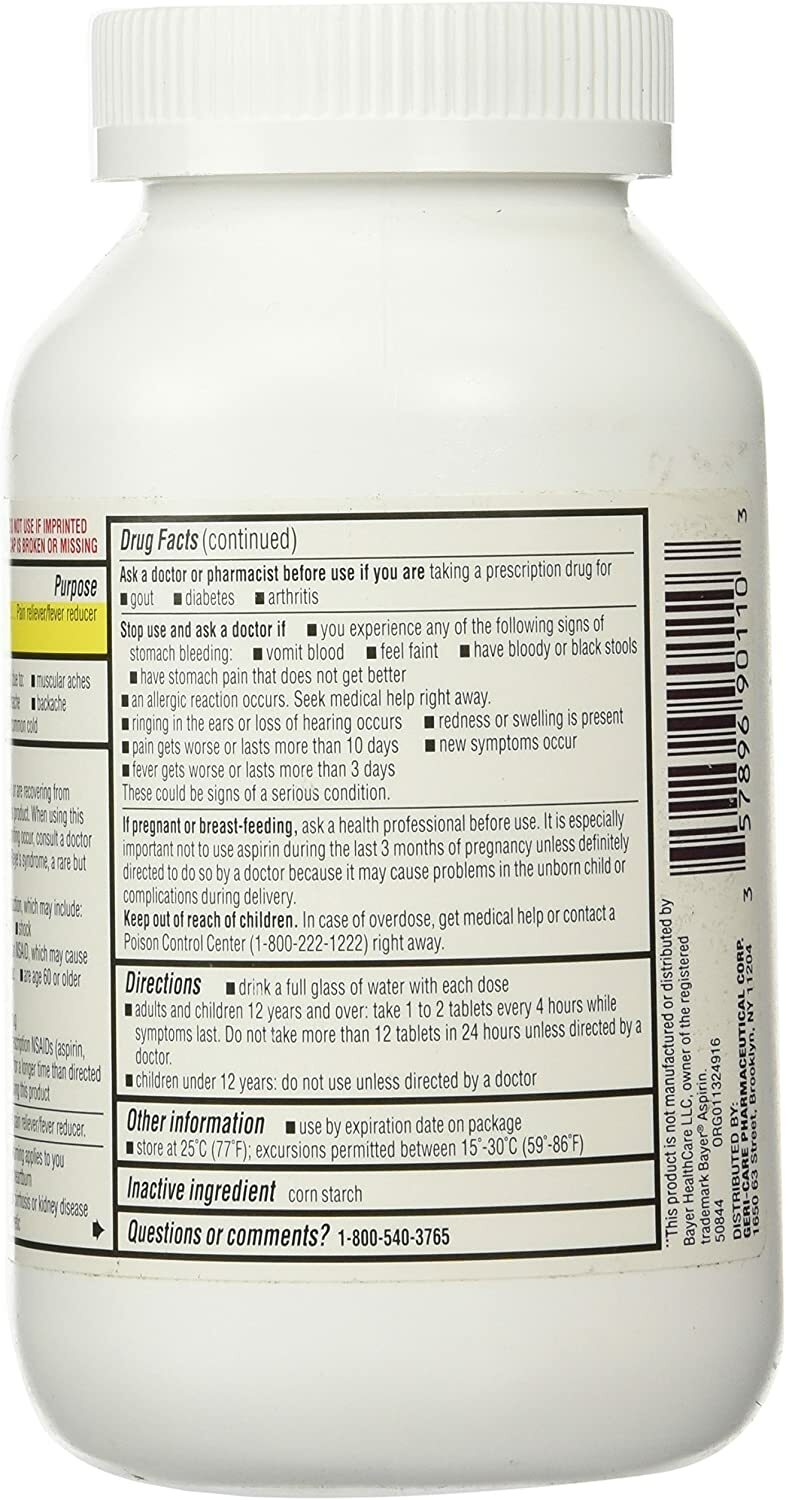 Gericare Aspirin, Low Cost Generic Bottled Pain Relief eBay