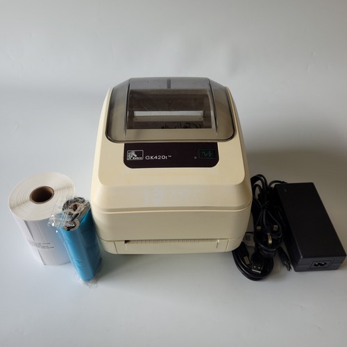Zebra GK420t Thermal Transfer Label Printer w/ Ribbon Labels PSU USB Cable 48 - 第 1/5 張圖片