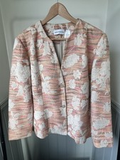 Alfred Dunner Jacket L Peach Pink Vintage Collarless Tapestry Brocade V Neck