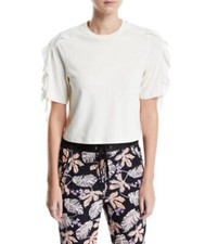 3.1 Phillip Lim White Ruffled Designer Classic Crew Neck Short Sleeve Tee XS