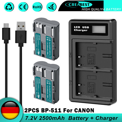 2× BP-511 BP-511A Akku & Dual Ladegerät für Canon EOS 5D 10D 20D 20Da MV30i 300