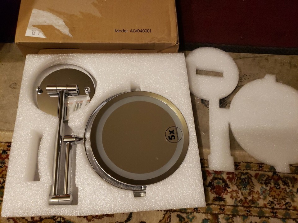 Alvorog Wall Mounted Makeup Mirror LED Lit 5X Magnifying 360° ALV040001