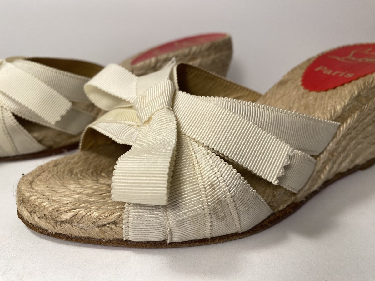 Christian Louboutin Tiburón 70 35 Christian Louboutin Tiburon Sandals Wedge Espadrilles Ribbon