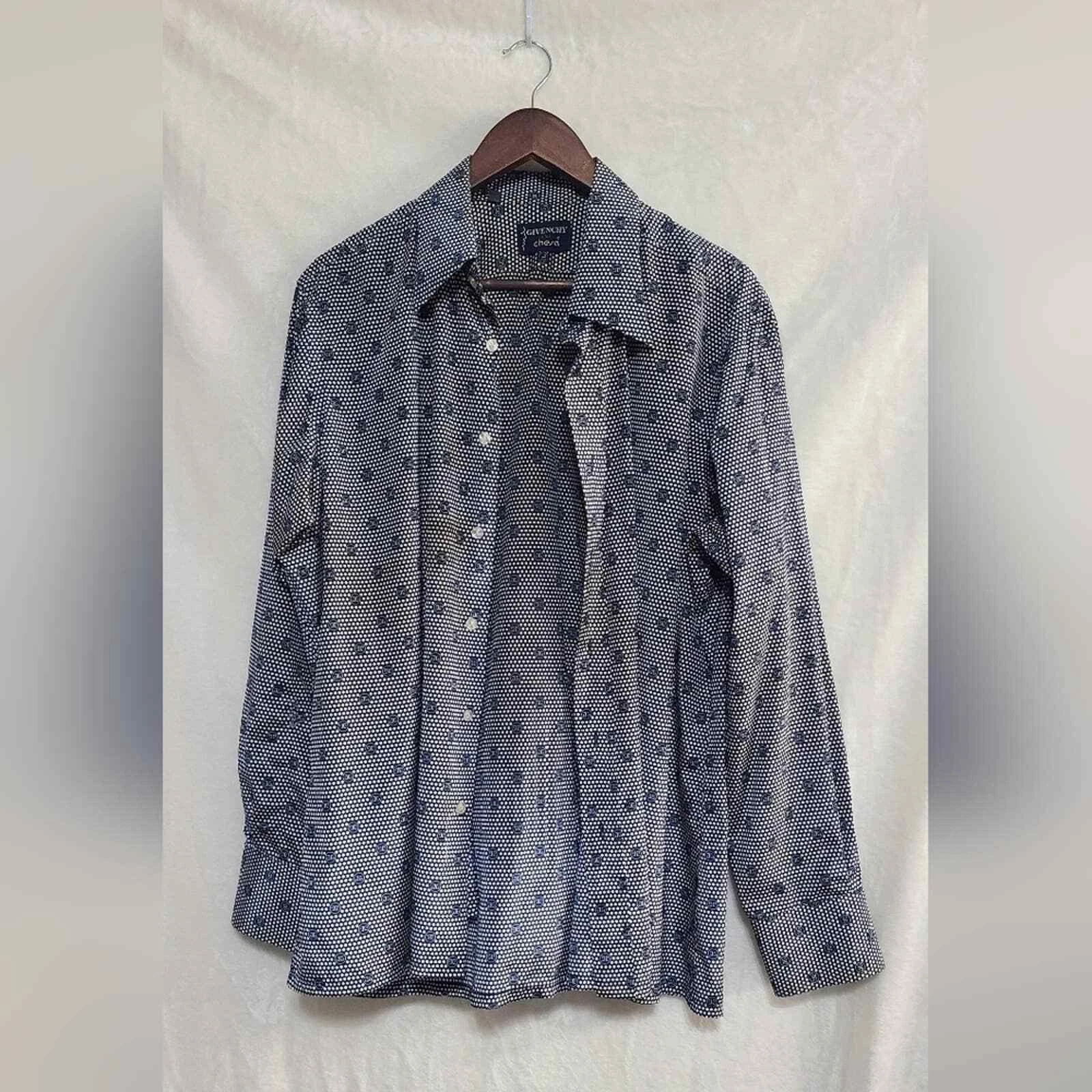Camicia vintage anni '70 Givenchy for Chesa da uomo motivo blu navy con bottoni taglia XL