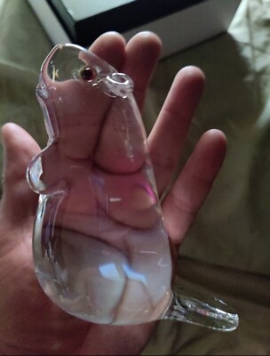 1975 Lloyd Atkins for STEUBEN Crystal Beaver with Garnet Eyes 4 Inches pristine