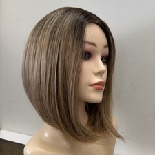 Women Wig Short Bob Ash Blonde Hair with Golden Highlights