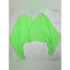 Newport News Swim 100% Silk Neon Green Semi Sheer Cropped Cover Up Top Medium