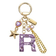 Initial Letter Keychain for Women Cute Heart Butterfly Star Chain Purple R