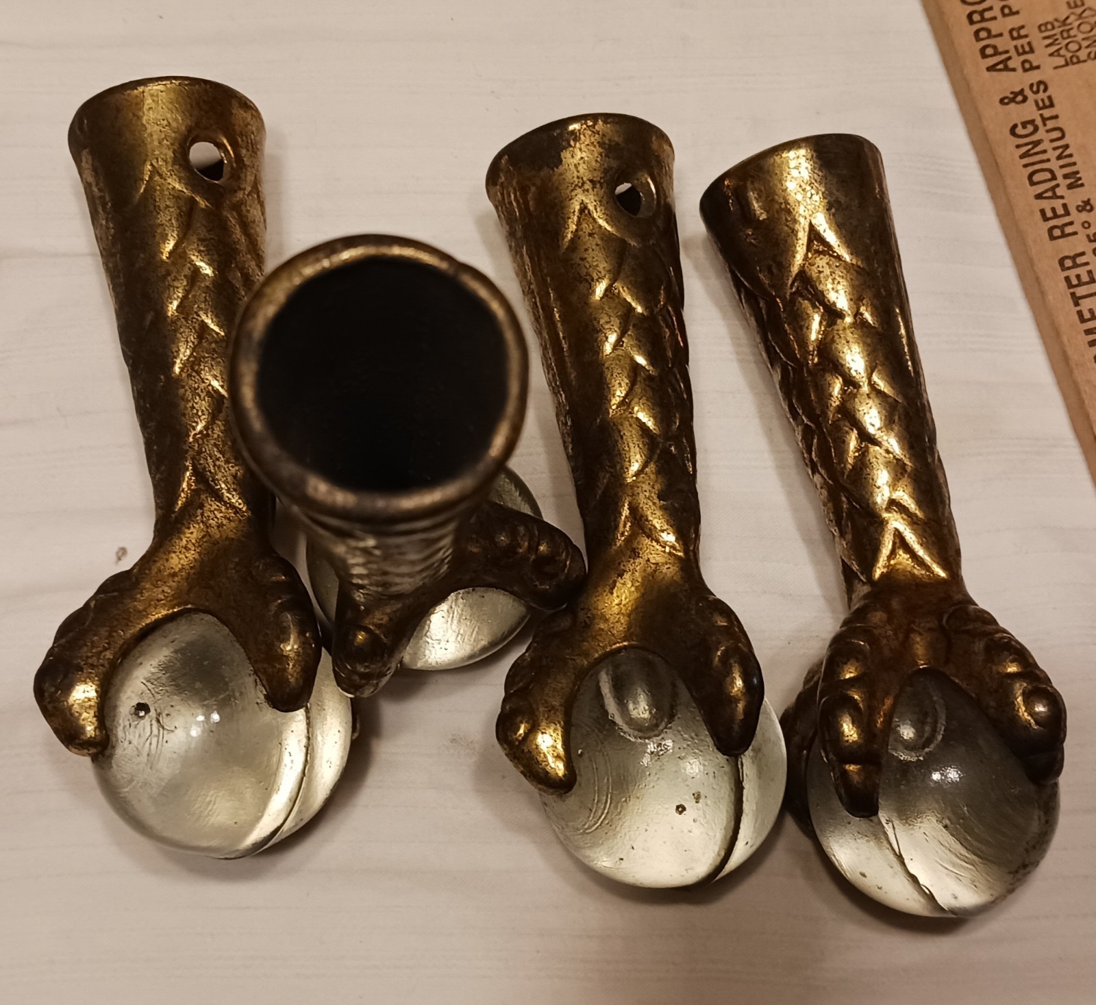 4 Antique Cast Iron Furniture Claw Feet Foot Glass Ball Gold Clear Ball 4 Inch