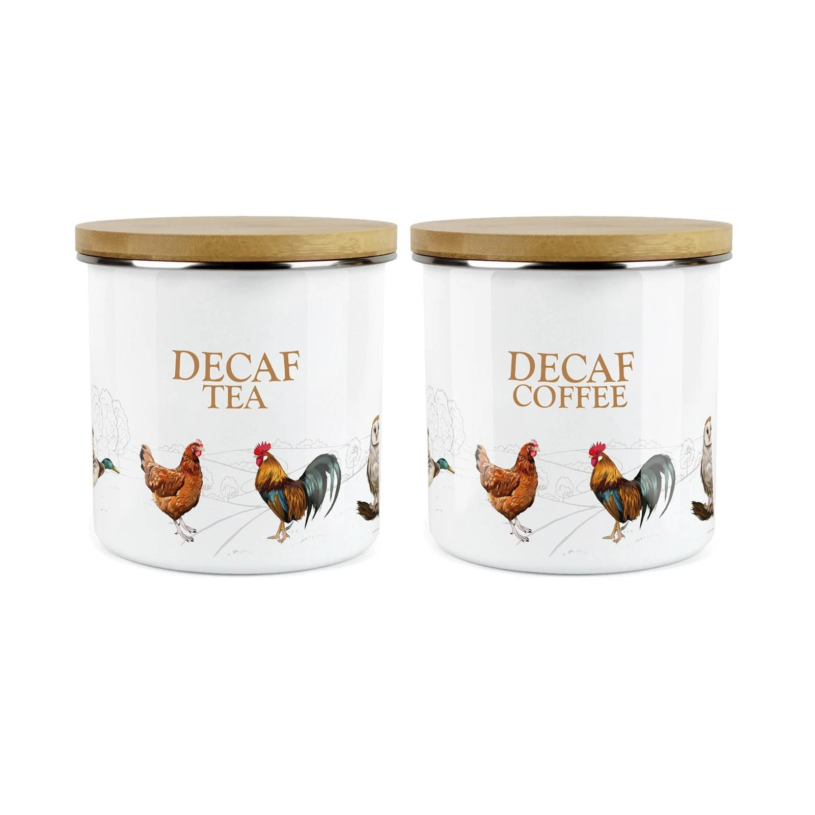 Country Farm Decaf Tea & Decaf Coffee Canisters - Animals Themed Kitchen Storage