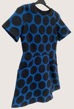 Coast Circles Dress Fit Flare Blue Black UK Size 14 Pockets Extra Fine Ribbed