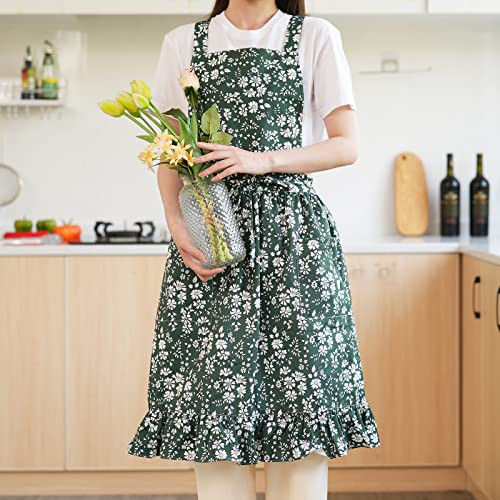 MIKI WELL Vintage Floral Apron For Women With Pockets - Cotton, Cross Back Straps - View #6