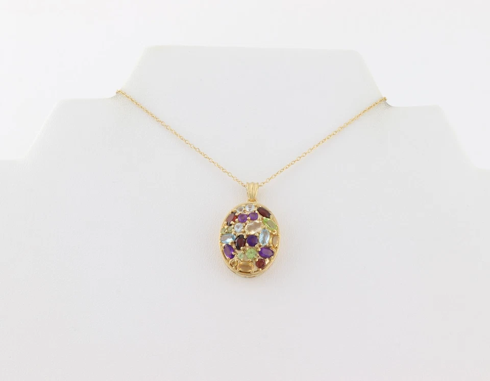 Gold Plate Over Solid Sterling Silver Multi Gemstone Necklace 18" inch - Image 3 of 4