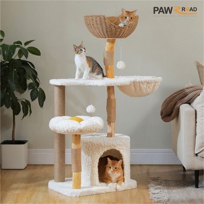 PAWZ Road Solid Wood Flower Cat Tree Scratching Post Modern
