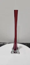 Hand-blown Art Glass Cased Vase Red White Inside 12"