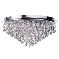 Litecraft Ceiling Light Flush Mount With Crystal Effect Droplets - Polish Chrome