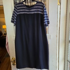 Gabriella by Salvalaglio Navy Blue Silver Short Sleeve Dress Size EU 48 (US 12)