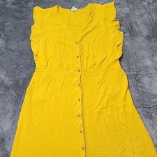 A New Day Women's Yellow Solid V-Neck Button Front Ruffle Midi Dress XL