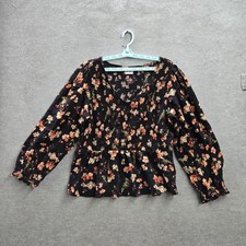 Old Navy Women Blouse XL Black Floral Peplum Ruffle Sweetheart Pullover