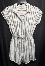 Japna Button Down Blue And White Striped Shirt Dress Medium (2D1)