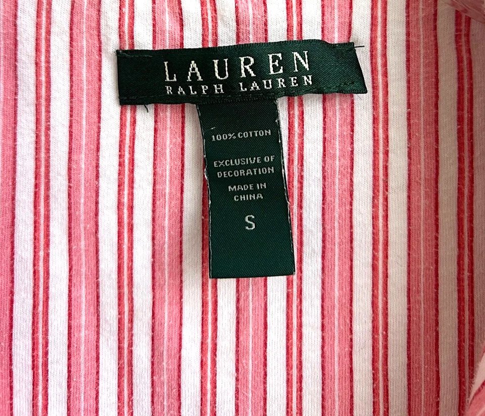 Camisa de dormir Lauren Ralph Lauren listrada rosa feminina monograma S 100% algodão sono - Imagem 4 de 4