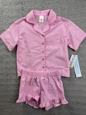 Cat  Jack Girls Youth Small 6/7 Pink Check 2pc Short Sleeve Pajama Set