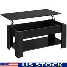 Modern Wood Lift Top Coffee Table w/Hidden Compartment and Large Storage Shelf