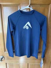 NWT Kanu UPF 50 Sun Protect Long Sleeve Rash Guard Swim Shirt Navy Boys 14/16