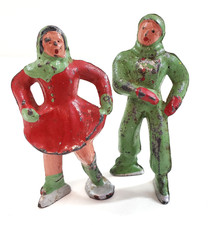 Barclay Christmas Village Lead Toy Figure Couple Boy Girl Ice Skaters Vintage