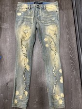 VALABASAS Dirty Sandy Blue Distressed Flare Street Trendy Denim Jeans 32