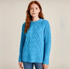 💥NWT Club Monaco Oversized Cable Crewneck Sweater in Chandails Blue Sz Medium🧡