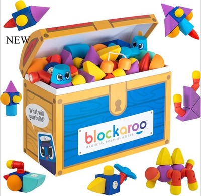 Blockaroo Magnetic Foam Building Blocks - 100-Piece Set with Storage Chest