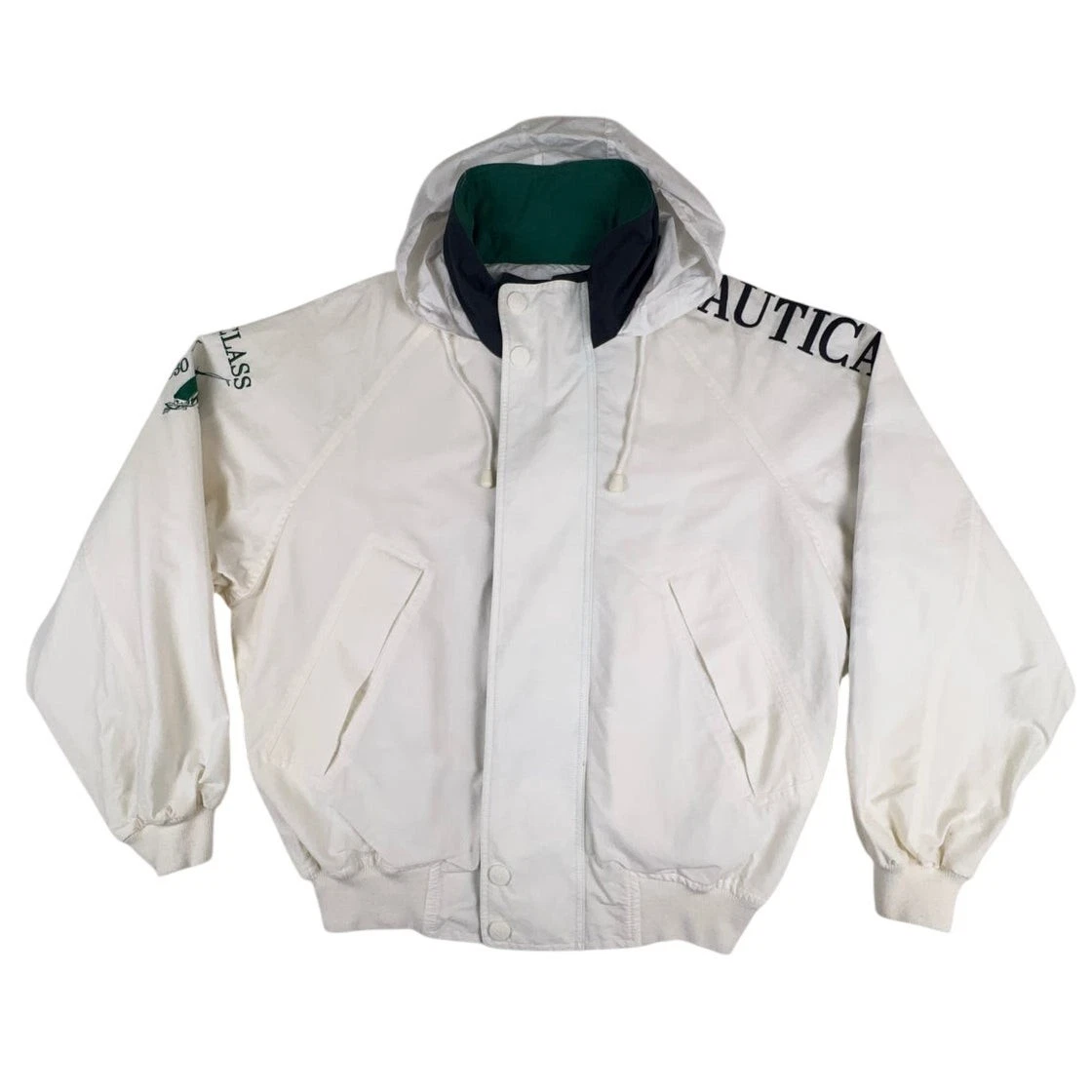 Vintage 90s Nautica Challenge J-Class Sailing Jacket Large White Hideaway Hood image 3