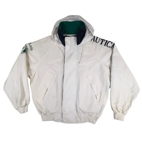 Vintage 90s Nautica Challenge J-Class Sailing Jacket Large White Hideaway Hood image 3