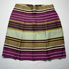 J. McLaughlin Skirt Striped Pleated Pockets 8 Purple Multi Womens Career Preppy