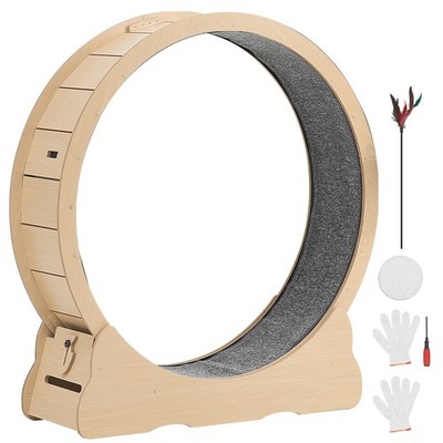 Uimoso 48-inch Wooden Cat Exercise Wheel with Carpeted Track for Indoor Use