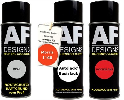 Spraydose Set für Morris 1140 Vermillion Red Autolack Klarlack Grundierung Spray