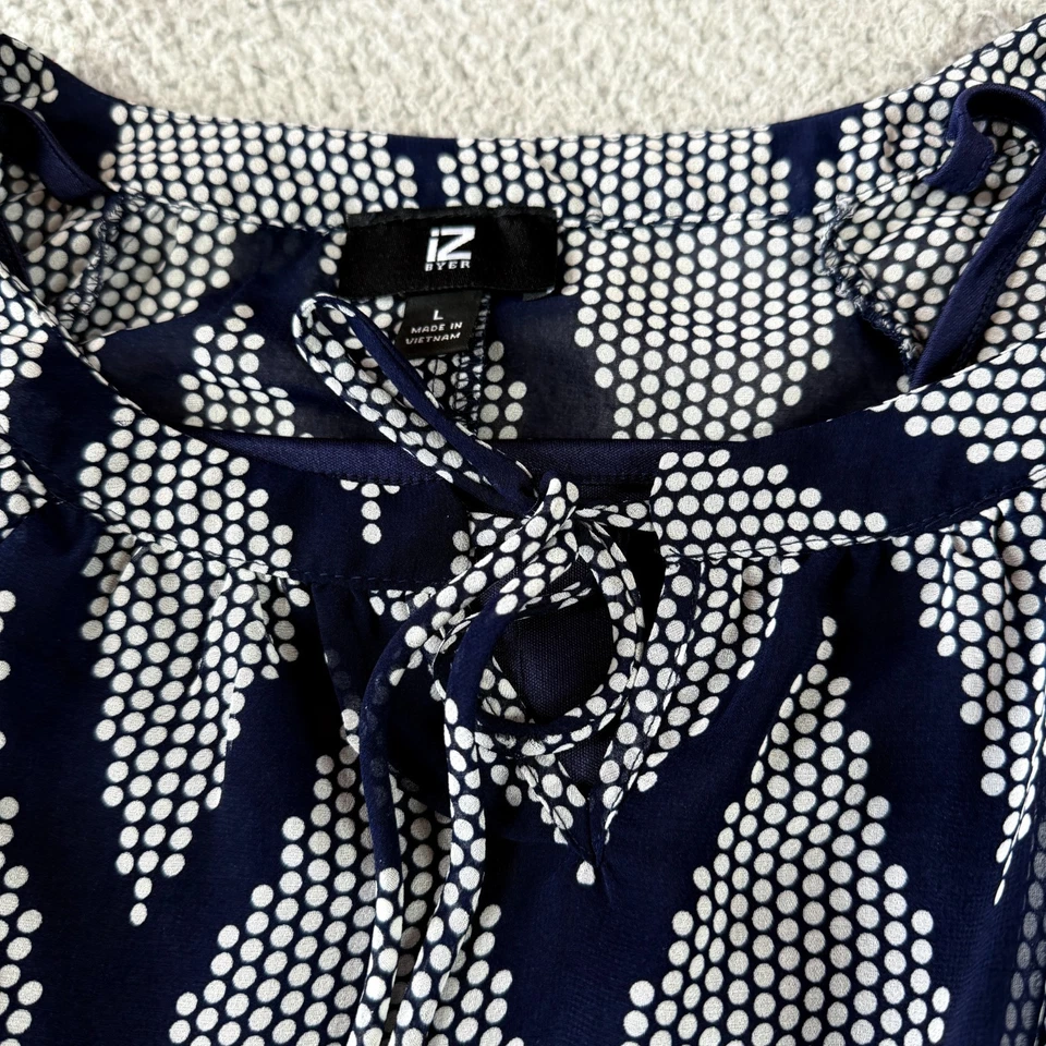 Blusa sin mangas IZ Byer para mujer manga 3/4 Chevron lunares azul talla L Foto 3 de 4