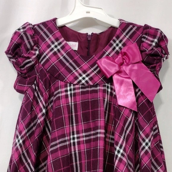 Bonnie Jean Metallic Plaid Dress Girls 5 Pink Babydoll Princess Holiday Party - Image 2 of 4