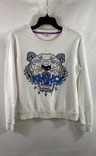 Kenzo Women's White Tiger Head Embroidered Crewneck Sweatshirt Size L