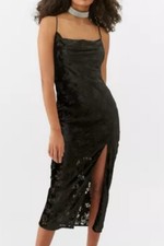 Urban Outfitters Black Velvet Burnout Floral Midi Maxi Sheath Dress