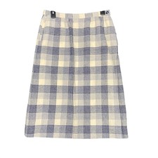 VTG Pendleton Pure Virgin Wool Plaid Skirt S Knee Length Pencil Beige Blue READ