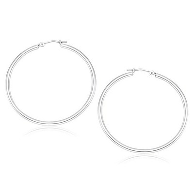 Classic C Hoop Earrings, 10K White Gold, 40.00 mm, Snap Lock, Everyday Hoops